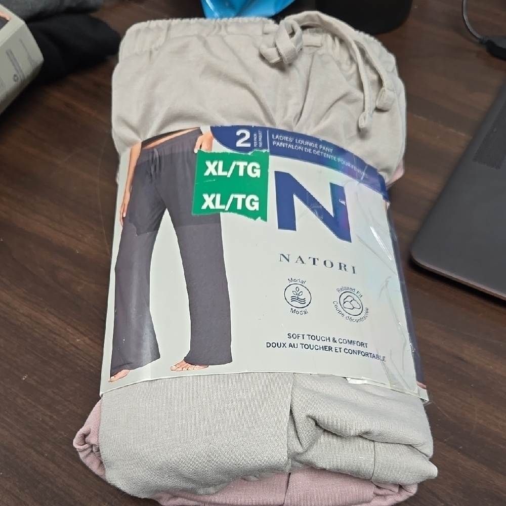 Natori Size XL Beige and Pastel Pink 2 Pack of Relaxed Fit Lounge Pants